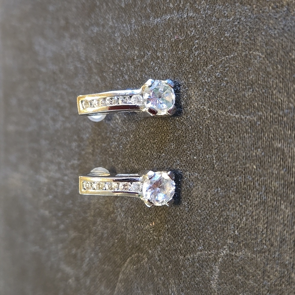 Cubic Zirconia and Silver Tone Earrings